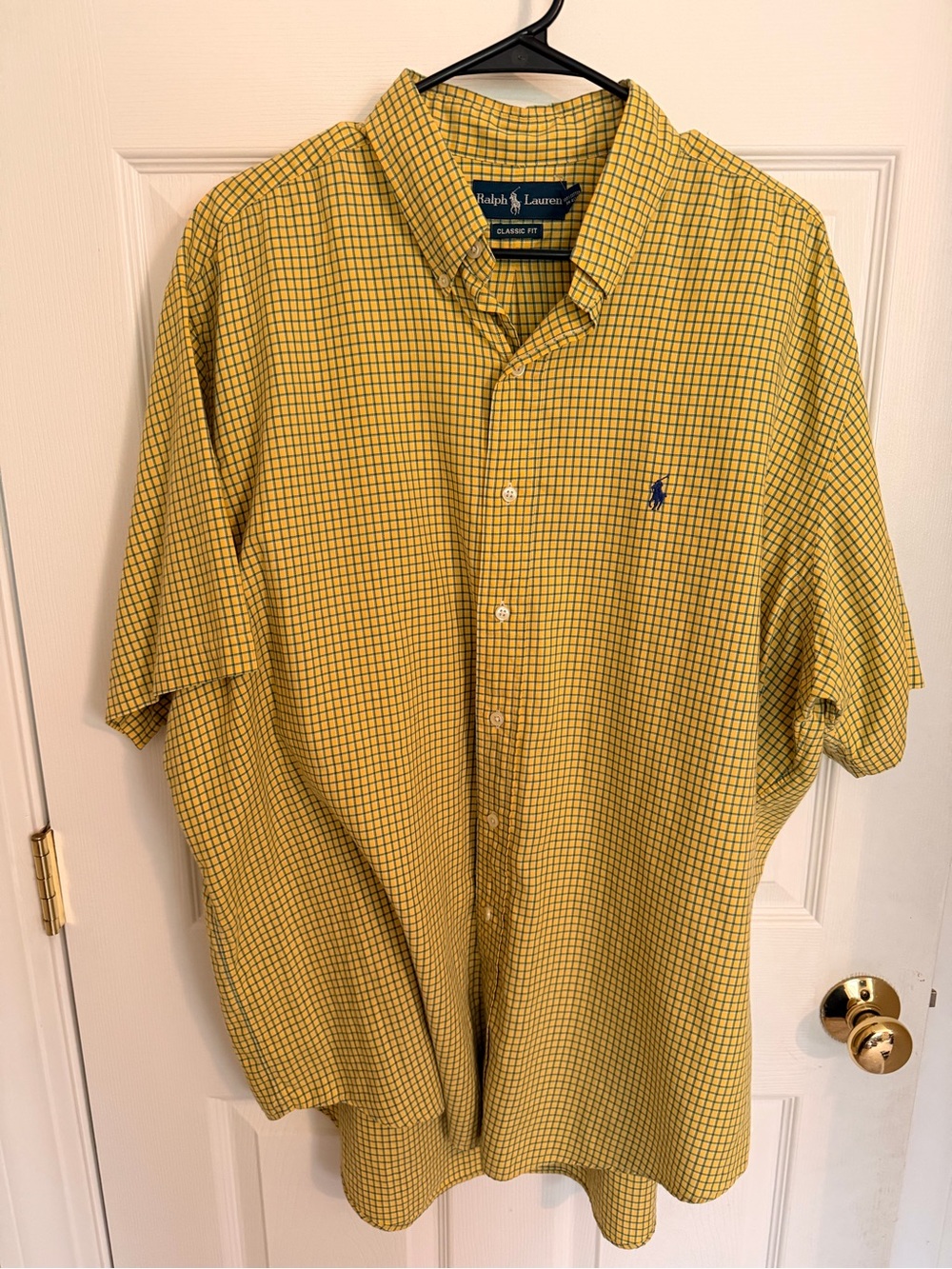 Ralph Lauren Yellow and Navy Micro-Check Short Sleeve Button-Down Shirt